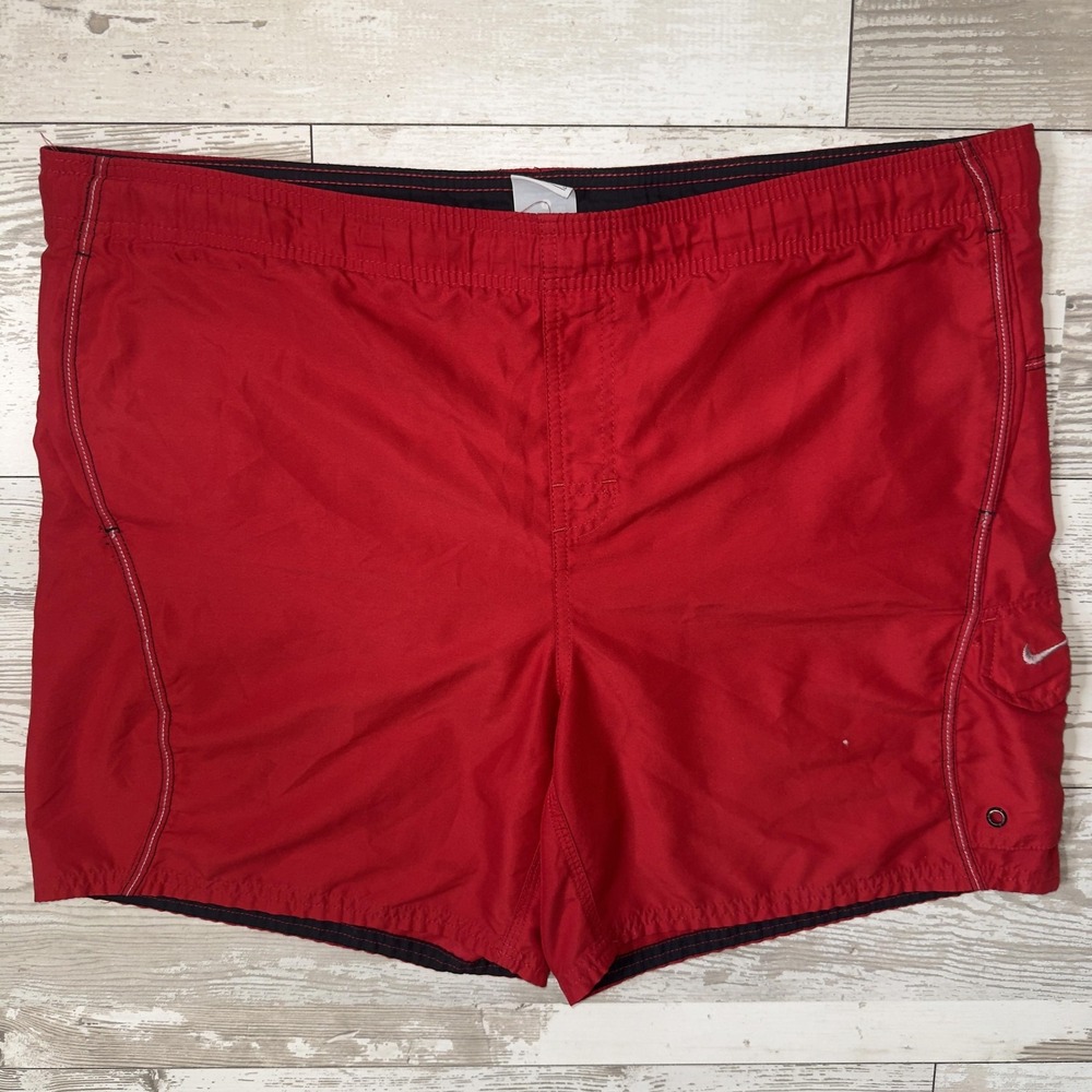 Nike Swim Shorts Mens Large Red Lined Drawstring Elastic Waist Pockets Trunks